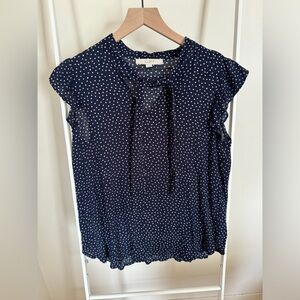 LOFT Women’s Rayon Shortsleeved Blouse - Navy Size SMALL